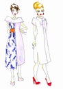 Two models sketches of women`s clothing for the office in romantic white-blue style Royalty Free Stock Photo